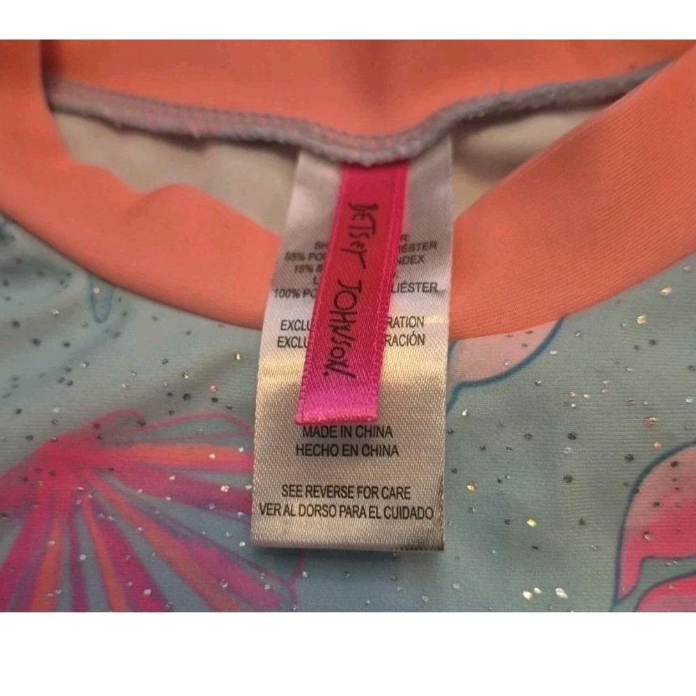 Betsey Johnson Girl's 3T L/S 2 Pc Rash Guard Tankini Swimsuit Blue Sea Shell - Picture 6 of 9